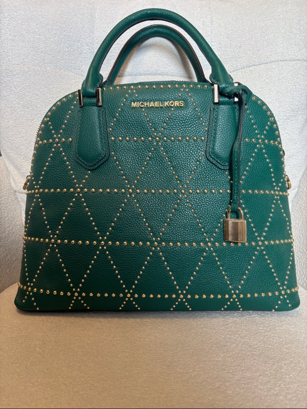 MICHAEL KORS Dark Green Studded Leather Dome shoulder bag/crossbody